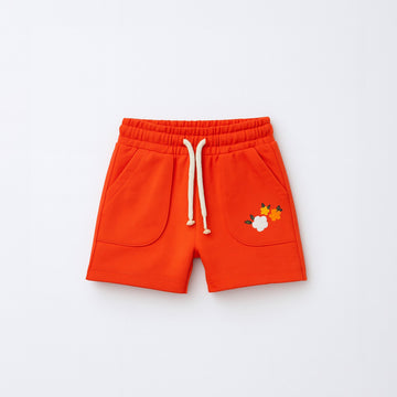 PEACH DOUBLE POCKET FLOWERS PRINT SHORTS FOR GIRLS